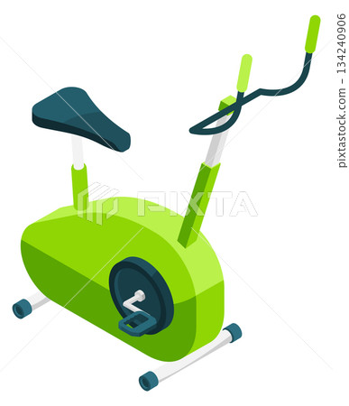 A green exercise bike with a black seat and a black handlebar A green exercise bike with a black seat and a black handlebar 134240906