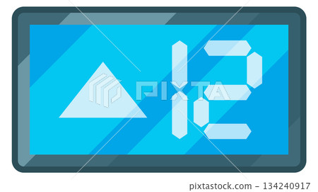 A blue screen with a number 12 and a triangle pointing up 134240917