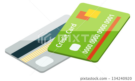 Two credit cards are stacked on top of each other 134240920