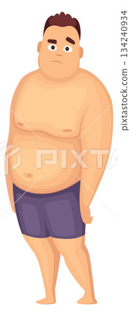 A man with a big belly is standing in the sand A man with a big belly is standing in the sand 134240934