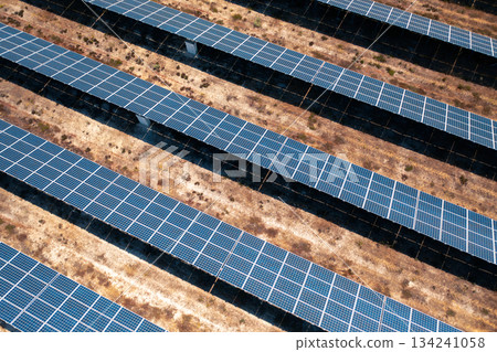 Rows of solar panels in countryside fields on Rows of solar panels in countryside fields on 134241058