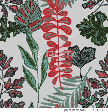 seamless pattern with tropical plants, leaves 134241166