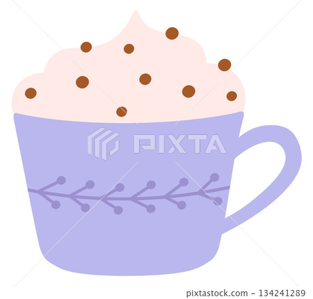 A cup of hot chocolate with whipped cream and chocolate sprinkles A cup of hot chocolate with whipped cream and chocolate sprinkles 134241289