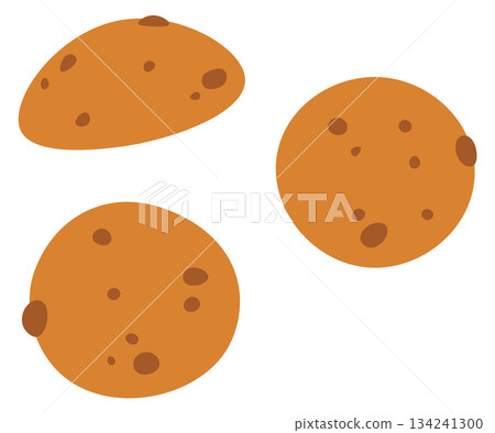 Three cookies with brown spots on them Three cookies with brown spots on them 134241300