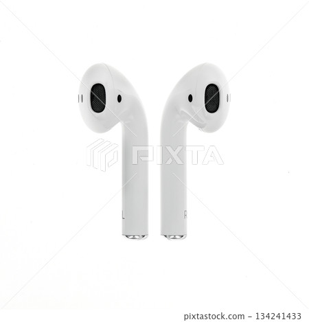 Two white earbuds with a speaker on each Two white earbuds with a speaker on each 134241433