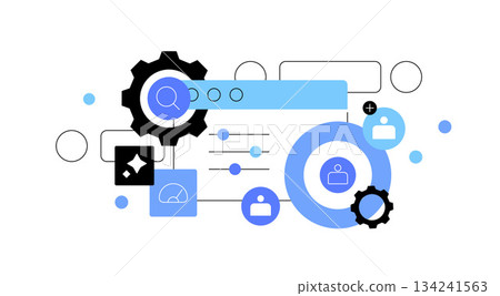 Website, search optimization and media techs. Flat illustration 134241563