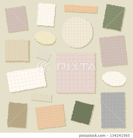 Torn paper note stickers set with shadow pastel colors grid background. 134241565