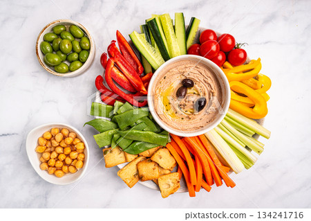 Various hummus dips, healthy and vegan snack Various hummus dips, healthy and vegan snack 134241716