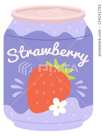 A cartoonish can of strawberry soda A cartoonish can of strawberry soda 134241783
