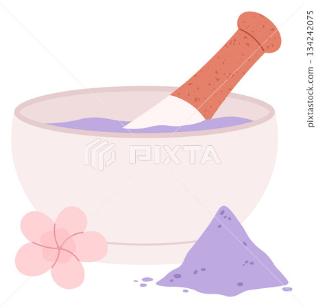 Ceramic mortar and pestle. Natural herb product color icon 134242075