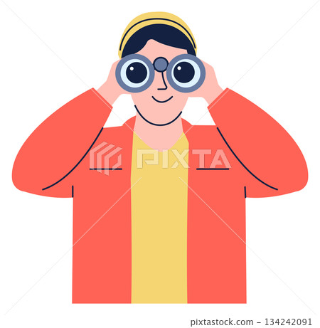 Looking for hire color icon. Man hold binoculars 134242091