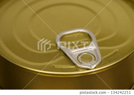 Yellow closed metal tin can from cod liver 134242251