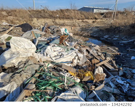 Construction garbage at the landfill, environmental pollution Construction garbage at the landfill, environmental pollution 134242292