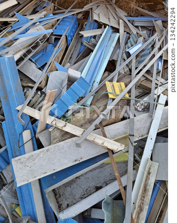 Various metal and plastic waste at a landfill 134242294