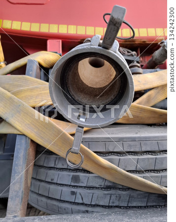 Tank truck hoses. Water supply hose of a tanker truck Tank truck hoses. Water supply hose of a tanker truck 134242300