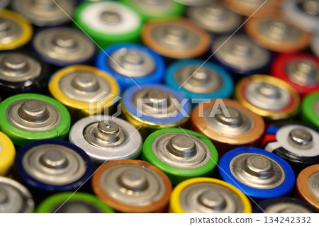 Many multicolored used batteries Many multicolored used batteries 134242332