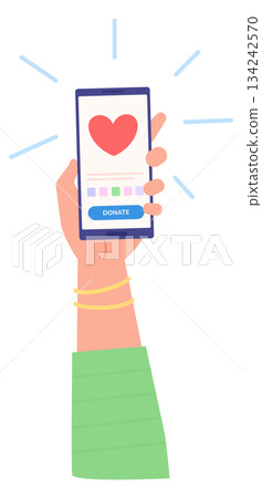 Love message in chat app. Hand hold smartphone 134242570