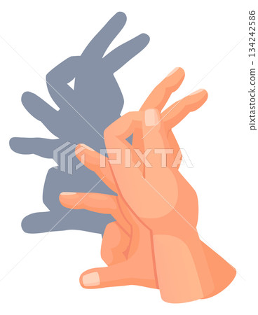 Rabbit shadow theater. Animal hand gesture icon Rabbit shadow theater. Animal hand gesture icon 134242586