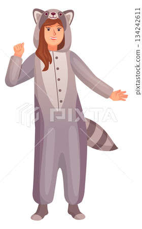 Adult racoon night costume. Cartoon woman wear pajamas 134242611