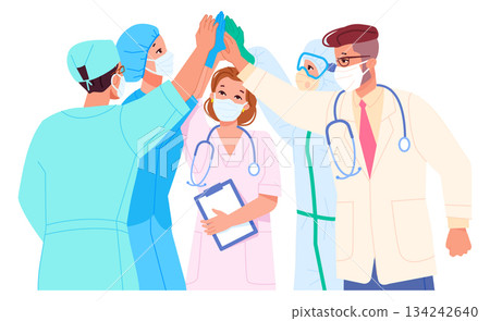 Medical team high five. Successful surgery sign 134242640