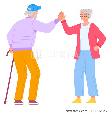 Senior high five. Old people friendly greeting Senior high five. Old people friendly greeting 134242647