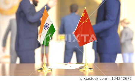 India and China high-level border dialogue, 3D rendering 134242672