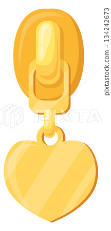 Zip puller with heart clasp. Golden fashion fastener Zip puller with heart clasp. Golden fashion fastener 134242673