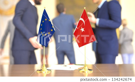 European Union and Turkey political dialogue, 3D rendering 134242674