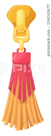 Decorative zip puller with leather tassel. Sewing clasp Decorative zip puller with leather tassel. Sewing clasp 134242677