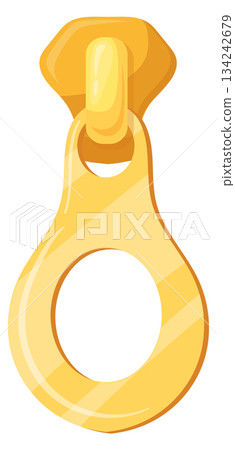Golden zip puller clasp. Sewing clothes fastener Golden zip puller clasp. Sewing clothes fastener 134242679