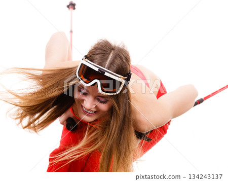 Young lady sliding down. Young lady sliding down. 134243137