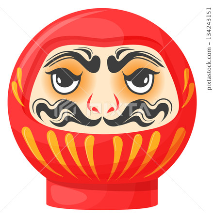 Mustache head red japanese doll. Cartoon toy Mustache head red japanese doll. Cartoon toy 134243151