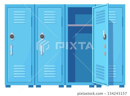 Blue lockers closed and open doors cartoon icon 134243157
