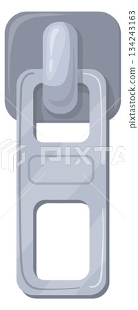 Silver metal clasp. Zipping puller cartoon icon Silver metal clasp. Zipping puller cartoon icon 134243163