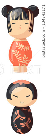 Kokeshi dolls. Traditional wooden souvenir cartoon icon Kokeshi dolls. Traditional wooden souvenir cartoon icon 134243171