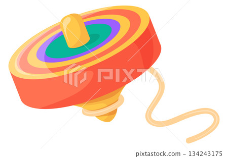 Spinning top in traditional japanese style. Wooden beigoma toy 134243175