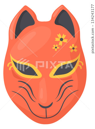 Animal mask in folk style. Japanese theater creature 134243177