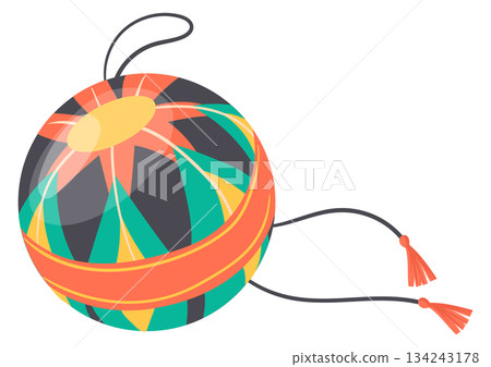 Ball with colorful japanese ornament. Cartoon toy icon 134243178