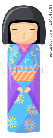 Wooden japanese geisha doll. Traditional kokeshi toy 134243181