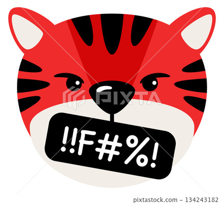 Swearing tiger face. Red animal rage emoji Swearing tiger face. Red animal rage emoji 134243182