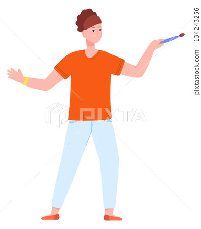 Female painter. Creative woman with brush. Artist character Female painter. Creative woman with brush. Artist character 134243256
