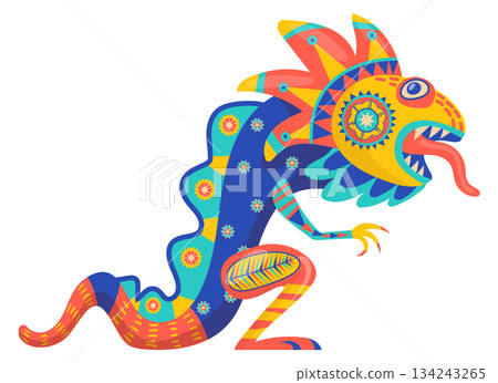 Mexican dragon in boho tribal colorful ornament style 134243265