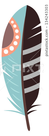 Patterned feather. Decorative boho fluffy lightweight element 134243303