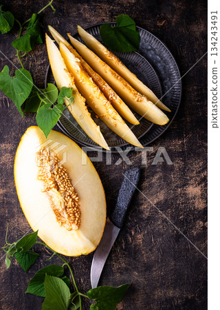 Fresh sweet ripe juicy sliced melon 134243491