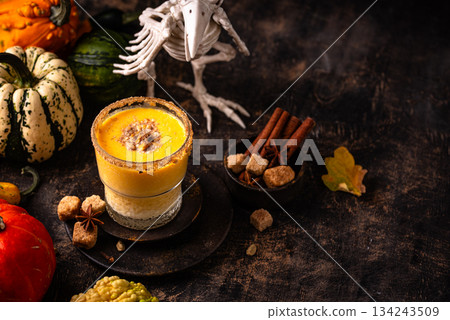 Autumn drink spicy pumpkin smoothie Autumn drink spicy pumpkin smoothie 134243509