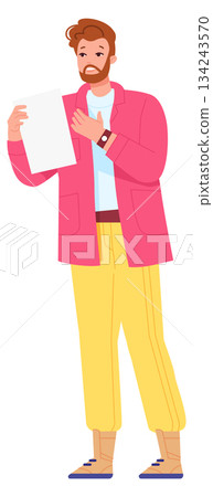 Man hold paper. Work person show document Man hold paper. Work person show document 134243570