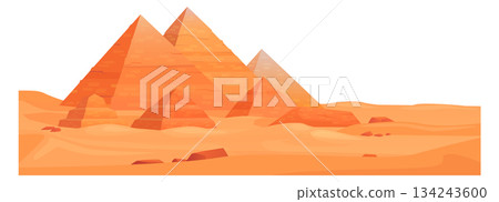 Egyptian pyramids. Ancient landmark landscape cartoon element 134243600
