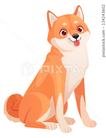 Cartoon dog sitting. Adorable red fur puppy Cartoon dog sitting. Adorable red fur puppy 134243602