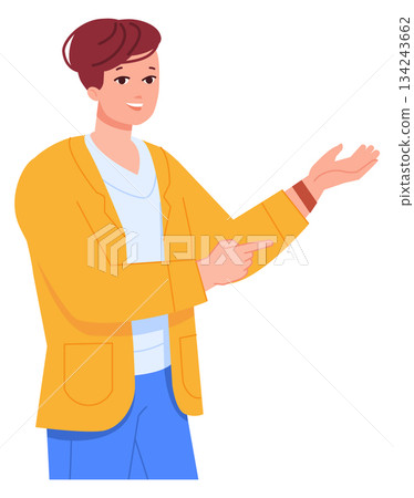 Promotion concept. Person show hand side icon 134243662