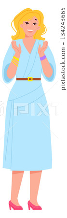 Celebrating woman praise gesture. Clapping happy person 134243665